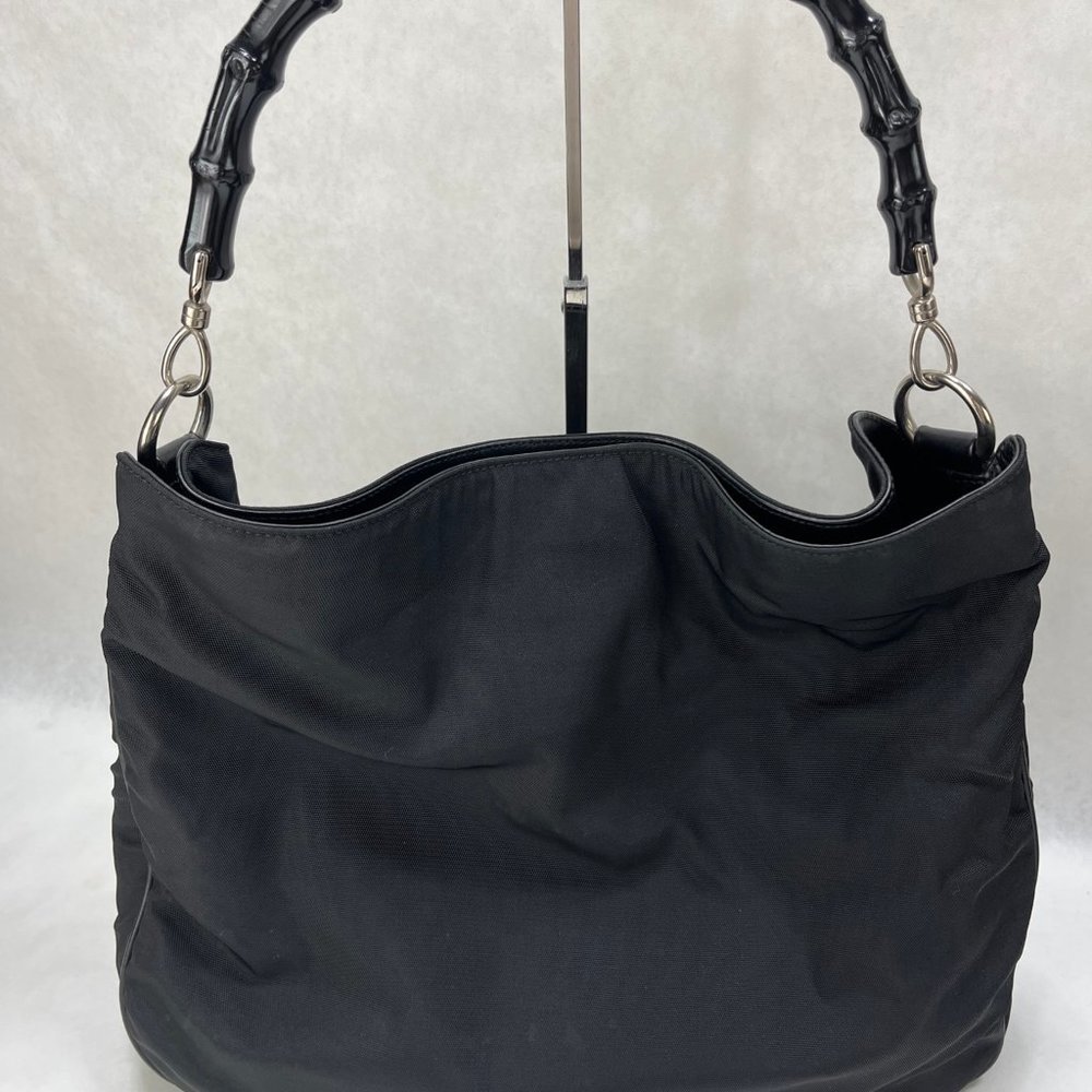 Gucci Black Bamboo Nylon Classic Vintage Hand Cross Body Bag w/COA - Picture 2 of 14